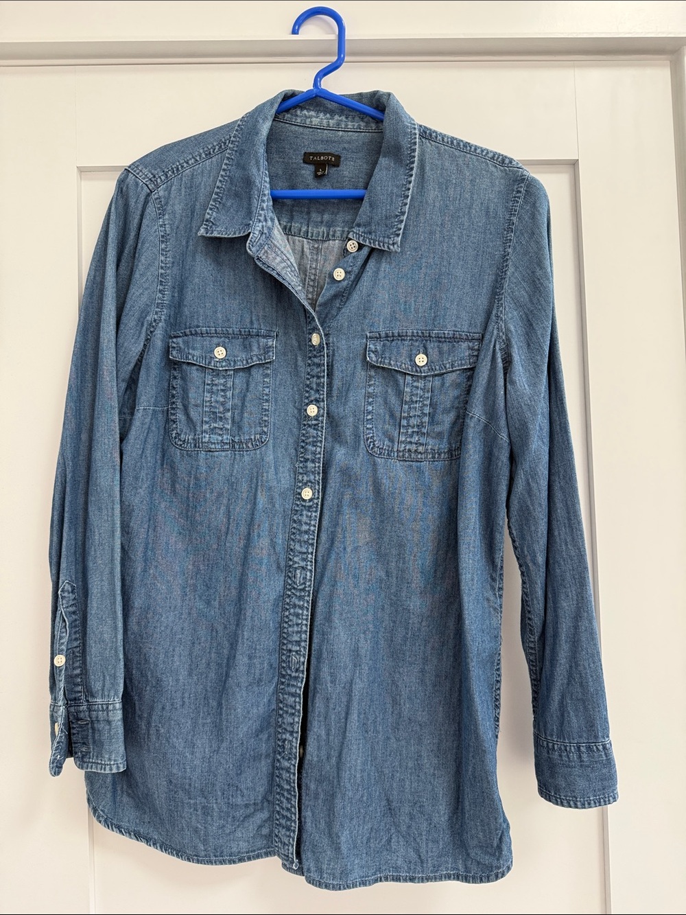 Talbots Light Blue Denim Button-Down Shirt with Chest Pockets